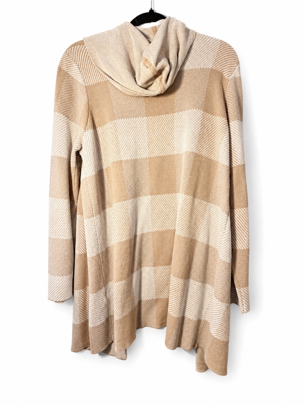 Chico's Beige and Cream Plaid Longline Hooded Cardigan - Picture 3 of 3